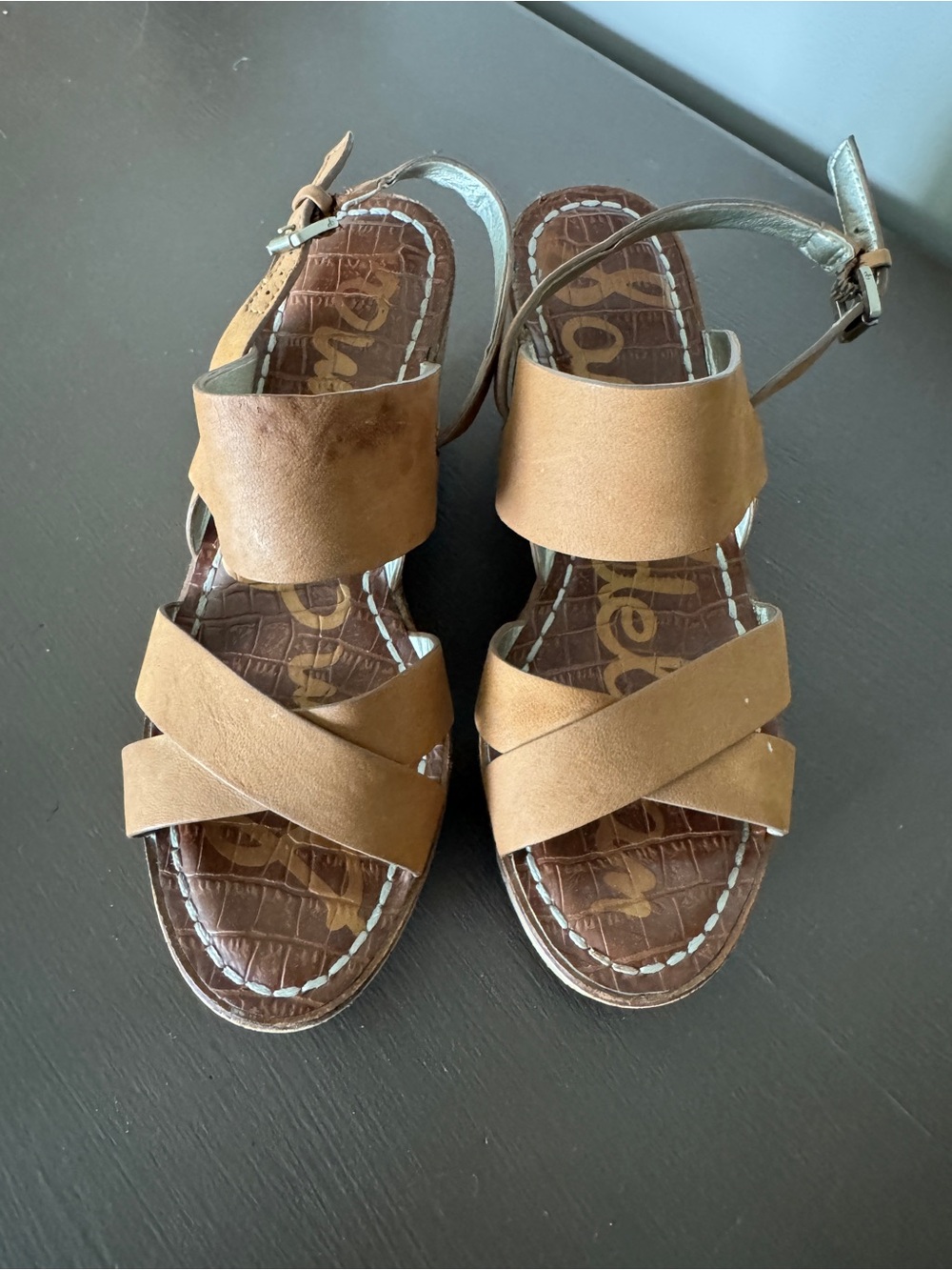 Sam Edelman Tan Leather Crisscross Strap Sandals